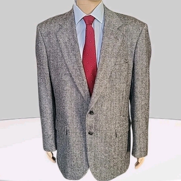 Vintage Towncraft Blazer Mens 44L Gray Herringbone Shetland Wool Sport Coat USA